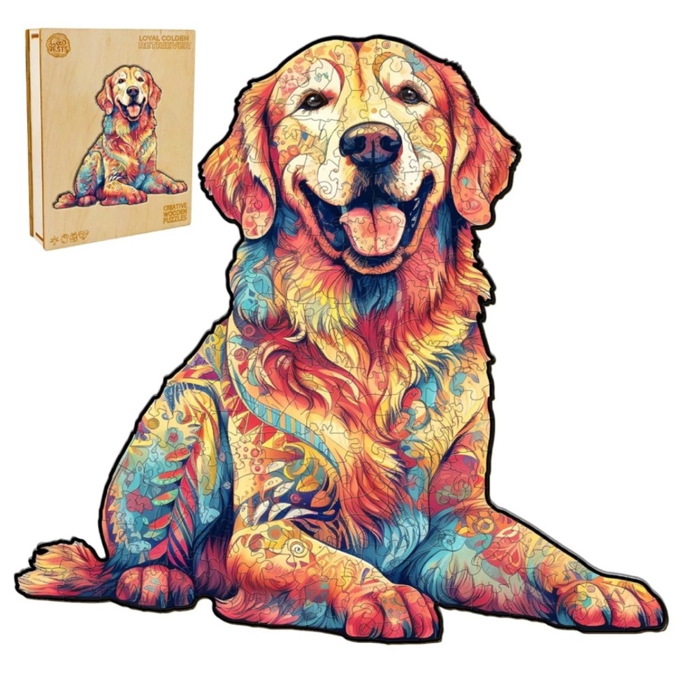 NEW Loyal Golden Retriever Colorful Dog Wooden Puzzle 200 Pieces - 12.5 x 11.9